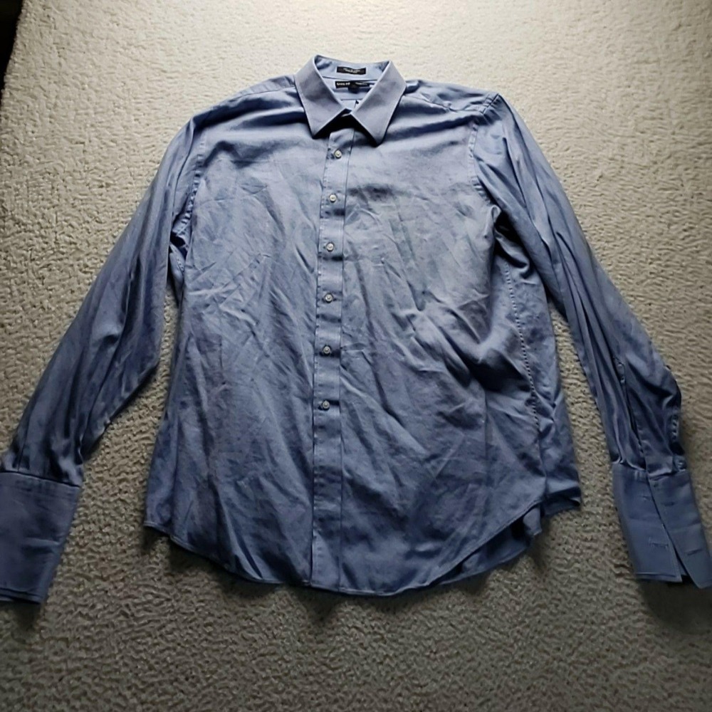 Saks Fifth Avenue Dress Shirt Mens 16.5 36/37 Blue Pinstripe French Cuff